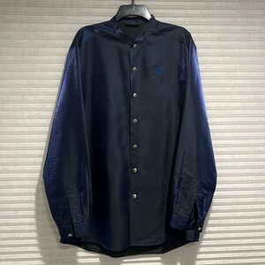 Authentic Versace Classic DressShirt NVY shimmer satin/excellent condition SZ L